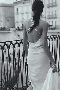 Draped Linen-Blend Dress