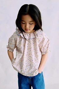 Cotton Blouse with Flounced Collar