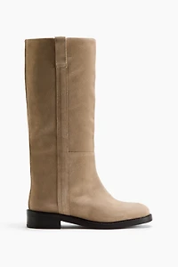 Bottes au genou en cuir velours fendu