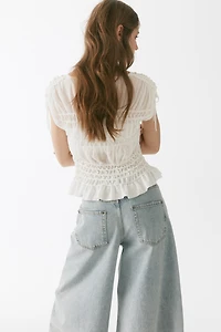 Smocked Fine-Knit Top