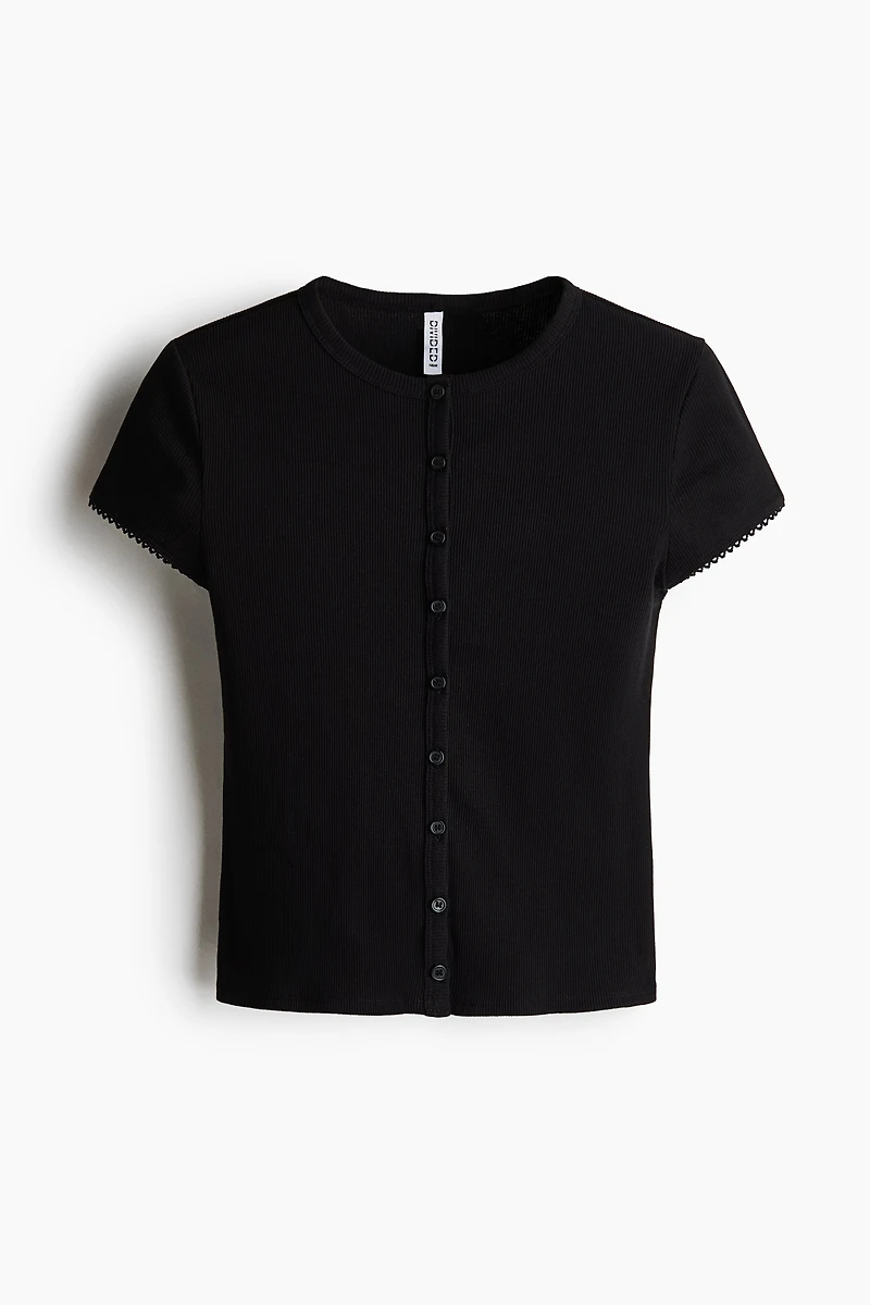 Ribbed Button-Front Top