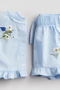 2-Piece Embroidery-Detail Poplin Set