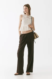 Wide-Leg Linen-Blend Pants