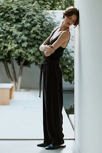 Tie-Belt Barrel-Leg Pants
