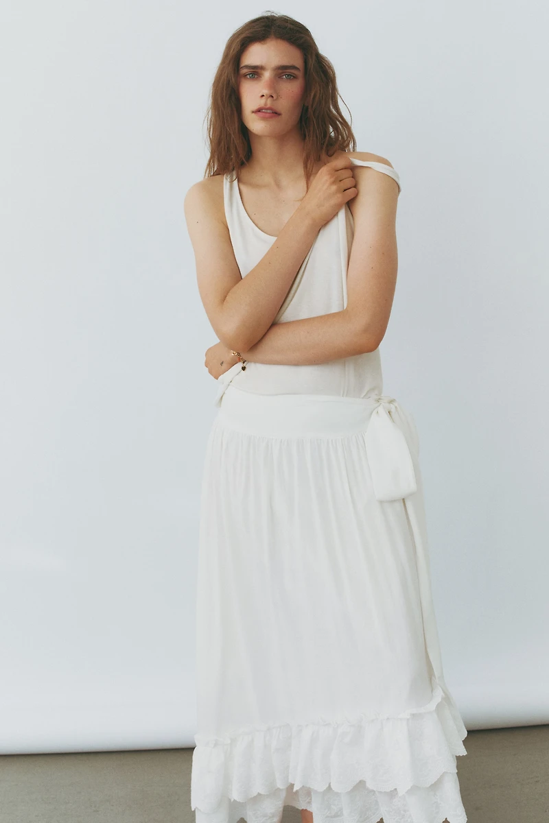 Embroidered Ruffle-Trimmed Skirt