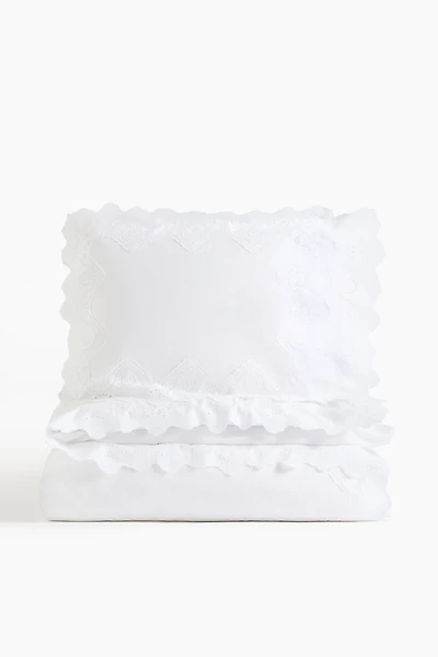 Eyelet-Embroidered King/Queen Duvet Cover Set