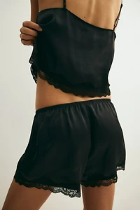 Lace-Trimmed Satin Pajamas