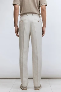 Regular-Fit Tailored Linen-Blend Pants