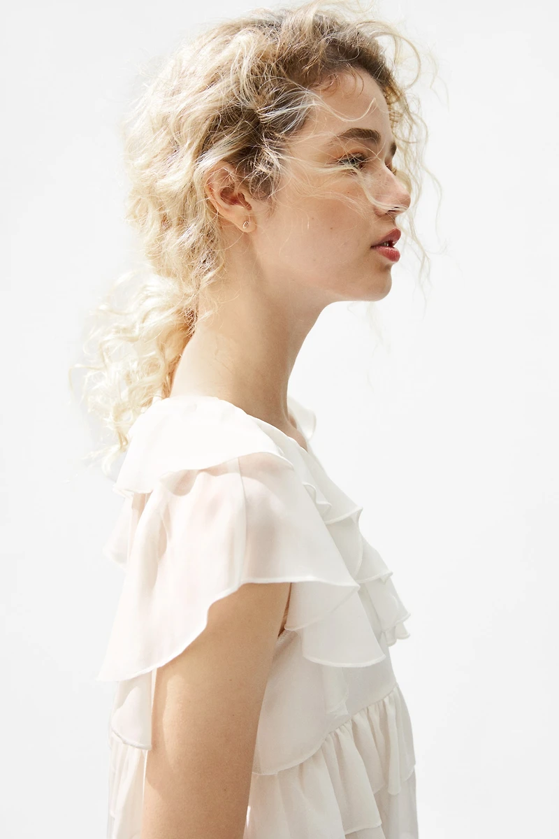 Flounced Tie-Front Blouse