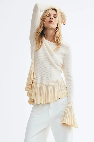 Flounced Pointelle-Knit Top