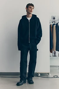 Knit Wool-Blend Hooded Jacket