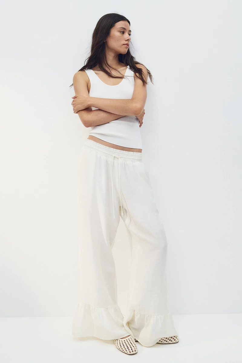 Ruffle-Trimmed Drawstring Pants