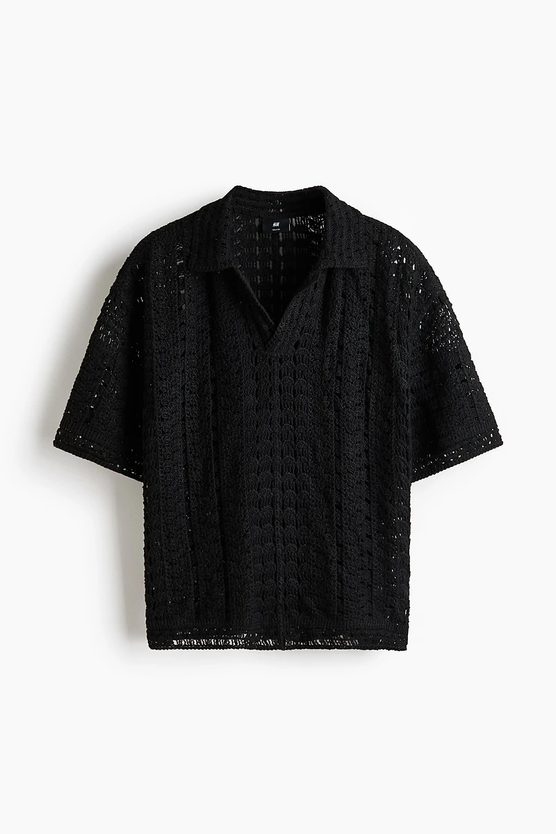 Relaxed-Fit Crochet-Look Polo Shirt