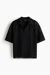Relaxed-Fit Crochet-Look Polo Shirt