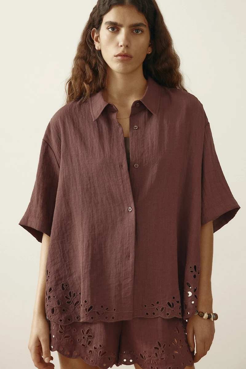 Beach Shirt with Eyelet Embroidery