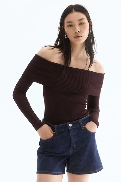 Rib-knit Off-the-shoulder Top