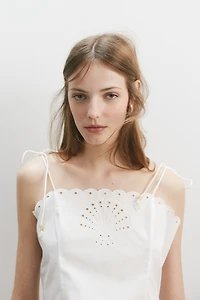 Eyelet-Embroidered Top with Tie Shoulder Straps