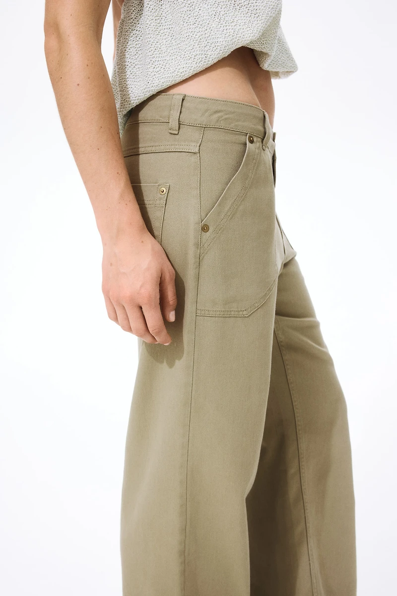 Wide-Leg Twill Pants