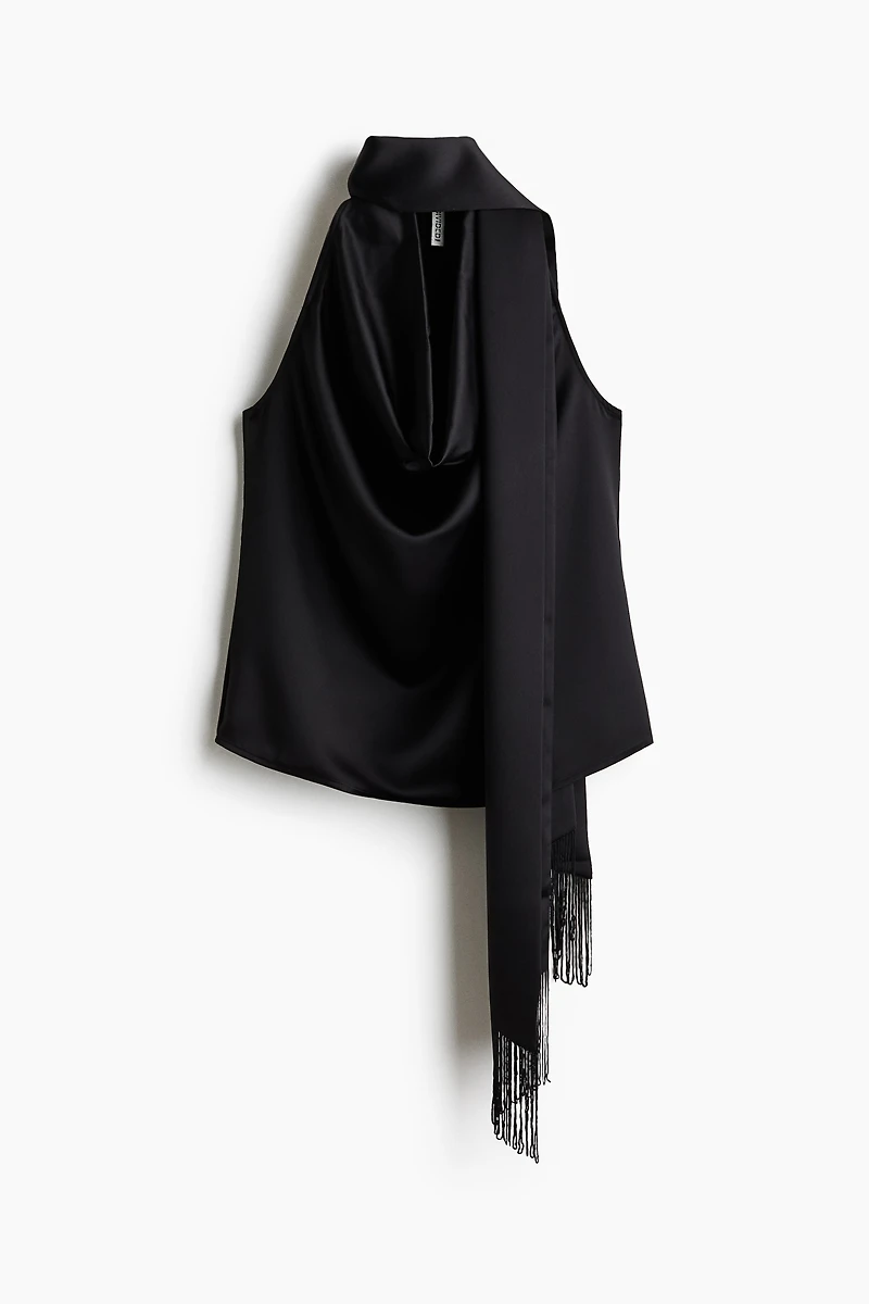 Scarf-Detail Satin Top