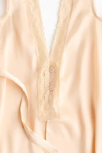 Lace-Trimmed Satin Top