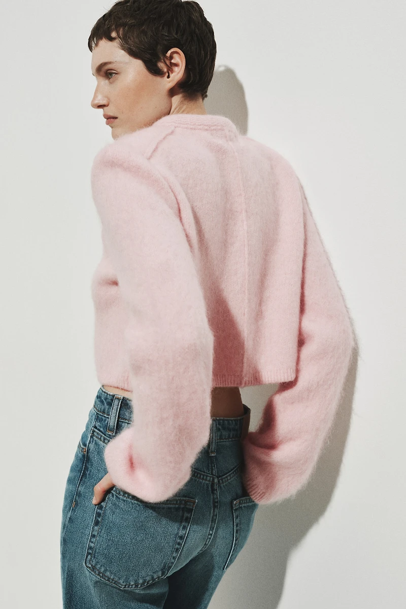 Mohair-Blend Cardigan with Shoulder Pads