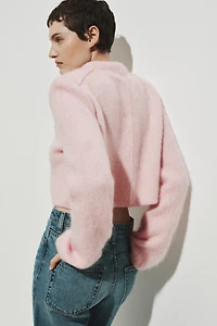 Mohair-Blend Cardigan with Shoulder Pads