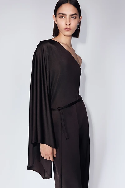 Tie-Belt One-Shoulder Jumpsuit