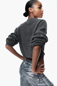 Bow-Detail Rib-Knit Cardigan