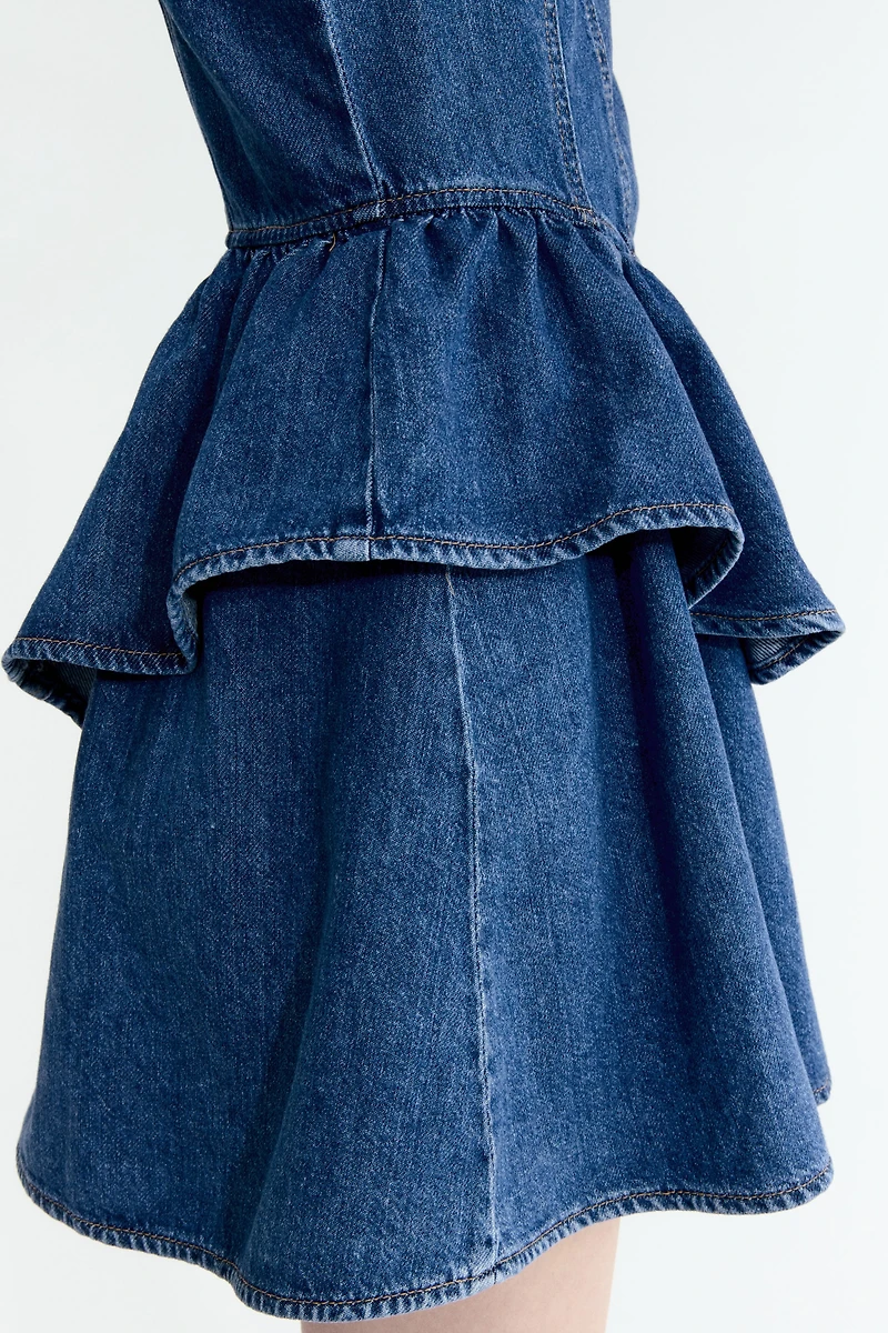 Flared-Skirt Denim Dress