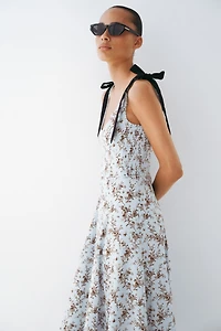 Flared Dress with Tie Shoulder Straps