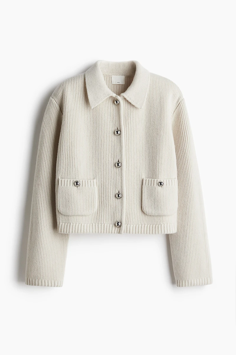 Rib-Knit Wool Cardigan