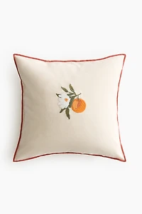 Embroidered-Motif Cotton Cushion Cover