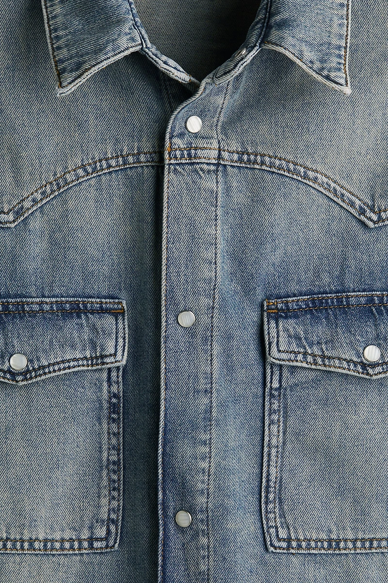 Loose-Fit Short-Sleeved Denim Shirt