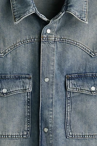Loose-Fit Short-Sleeved Denim Shirt