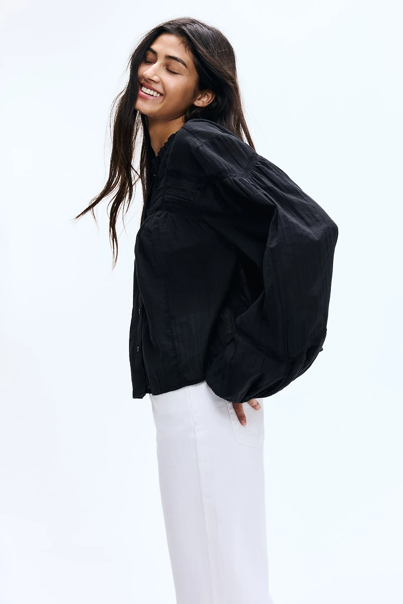 Ruffle-Collar Cotton Blouse