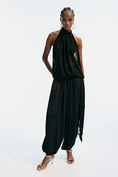 Draped-Panel Balloon-Leg Pants