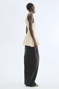 Pointelle-Knit Peplum Top