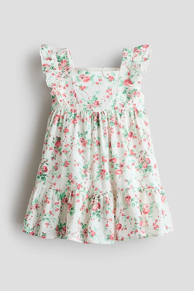 Ruffle-Trimmed Patterned Cotton Dress