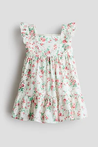 Ruffle-Trimmed Patterned Cotton Dress