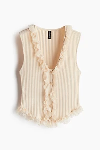 Lace-Detail Ribbed Sleeveless Top