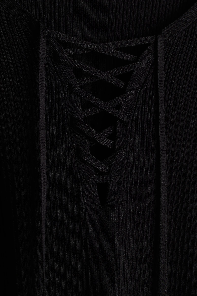 Lacing-Detail Rib-Knit Top