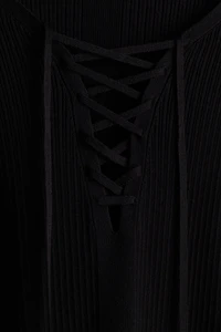 Lacing-Detail Rib-Knit Top
