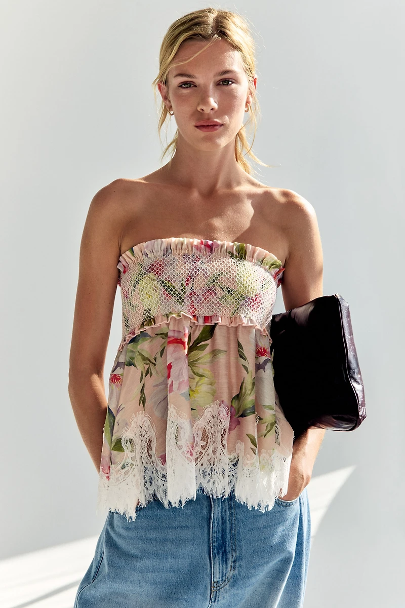 Linen-Blend Bandeau Top