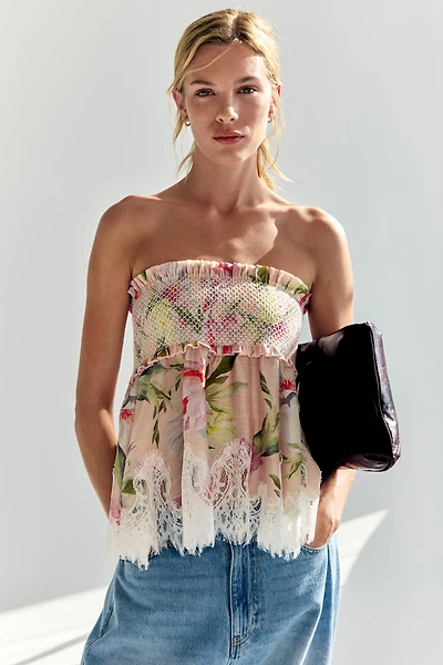 Linen-Blend Bandeau Top