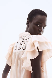 Flutter-Sleeve Dress with Eyelet Embroidery