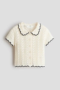 Crochet-Look Short-Sleeved Cardigan