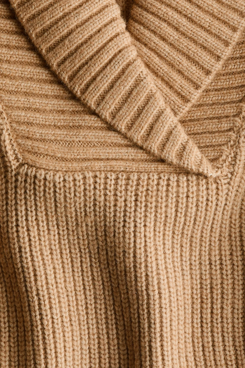 Rib-knit shawl-collar jumper
