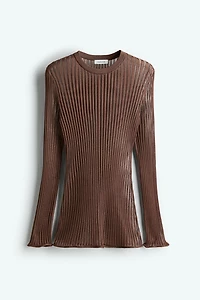Sheer Rib-Knit Top