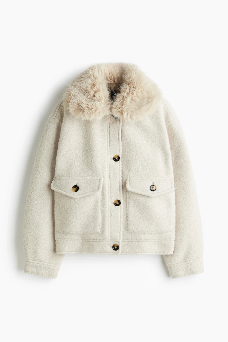 Twill Jacket with Fluffy Collar