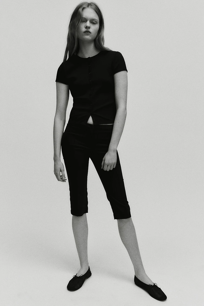 Ribbed Button-Front Top